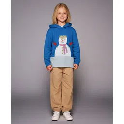 Cherry Crumble By Nitt Hyman Blended Knit Full Sleeves Snowman Patch Detailed Light Winter Hooded Sweatshirt - Blue-picture-19