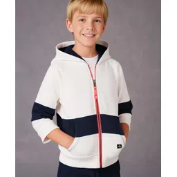 Cherry Crumble By Nitt Hyman Cotton Blend Knit Full Sleeves Cut & Sew Hooded Light Winter Sweatjacket - White-picture-11