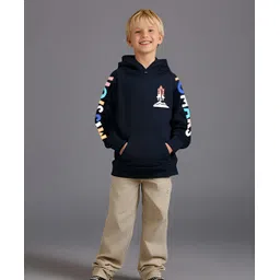 Cherry Crumble By Nitt Hyman Cotton Blend Knit Full Sleeves Rocket Patch Detailed Light Winter Unisex Hooded Sweatshirt - Navy Blue-picture-11