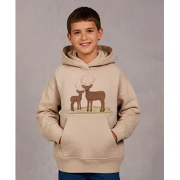 Cherry Crumble By Nitt Hyman Full Sleeves Reindeer Patch Detailed Unisex Winter Hoodie - Beige-picture-37