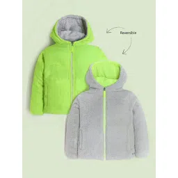 Cherry Crumble By Nitt Hyman Kids Green & Grey Solid Full Sleeves Reversible Jacket-picture-35