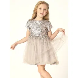 Cherry Crumble By Nitt Hyman Kids Grey Embellished Dress, Bow With Clip-picture-17