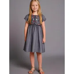 Cherry Crumble By Nitt Hyman Kids Grey Embroidered Dress-picture-31