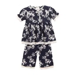 Cherry Crumble by Nitt Hyman Kids Navy Blue & White Floral Printed Ups-a-Daisy Sleepwear Nightsuit-picture-11