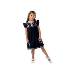 Cherry Crumble By Nitt Hyman Kids Navy Embroidered Dress-picture-13