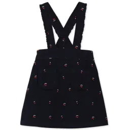 Cherry Crumble By Nitt Hyman Kids Navy Embroidered Dungaree Dress-picture-15