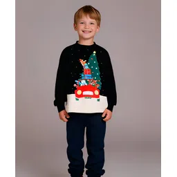 Cherry Crumble By Nitt Hyman Knit Christmas Theme Full Sleeves Tree Embroidered Unisex Winter Night Suit Set -Black-picture-30