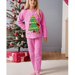Cherry Crumble By Nitt Hyman Knit Full Sleeves Animals & Tree Patch Detailed Winter Night Suit Set - Pink-picture-21