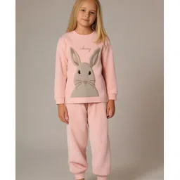 Cherry Crumble By Nitt Hyman Knit Full Sleeves Bunny Patch Detailed Winter Night Suit Set - Peach-picture-30