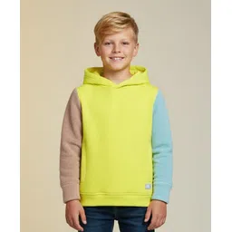 Cherry Crumble By Nitt Hyman Knit Full Sleeves Colour Blocked Winter Hooded Sweatshirt - Yellow-picture-22
