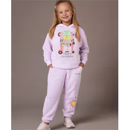 Cherry Crumble By Nitt Hyman Knit Full Sleeves Happy Holiday Text Embroidered Winter Hooded Sweatshirt & Joggers Set - Lilac-picture-24