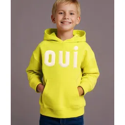 Cherry Crumble By Nitt Hyman Knit Full Sleeves Oui Text Patch Detailed Hooded Winter Sweatshirt - Yellow-picture-36