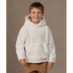 Cherry Crumble By Nitt Hyman Knit Full Sleeves Reindeer Patch Detailed Unisex Winter Hoodie - Beige-picture-40