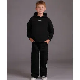 Cherry Crumble By Nitt Hyman Knit Full Sleeves Solid Unisex Winter Sweatshirt & Cargo Pants Set - Black-picture-39