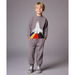 Cherry Crumble By Nitt Hyman Knit Full Sleeves Space Shuttle Patch Detailed Winter Night Suit Set - Grey-picture-37
