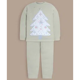 Cherry Crumble By Nitt Hyman Knit Full Sleeves Tree Patch Detailed Winter Night Suit Set - Mint-picture-20