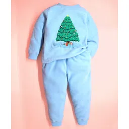 Cherry Crumble By Nitt Hyman Knit Full Sleeves Tree Patch Detailed Winter Night Suit Set - Multi Colour-picture-27