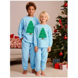 Cherry Crumble By Nitt Hyman Knit Full Sleeves Tree Patch Embroidered Sweatshirt & Joggers Set - Sky Blue-picture-14
