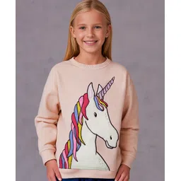 Cherry Crumble By Nitt Hyman Knit Full Sleeves Unicorn Embroidered Winter Sweatshirt - Peach-picture-24