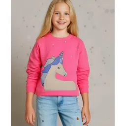 Cherry Crumble By Nitt Hyman Knit Full Sleeves Unicorn Embroidered Winter Sweatshirt - Pink-picture-16