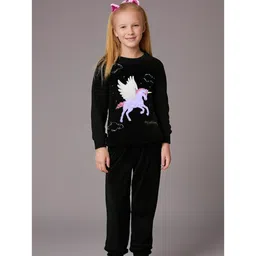 Cherry Crumble By Nitt Hyman Knit Full Sleeves Unicorn Patch Detailed Winter Night Suit Set - Black-picture-18
