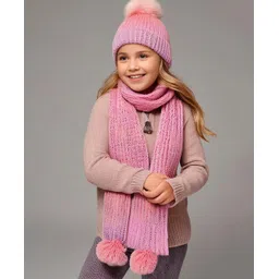 Cherry Crumble By Nitt Hyman Pompom Embellished Cap & Muffler Set - Multi Colour-picture-11