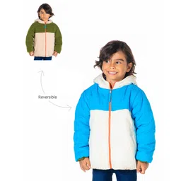Cherry Crumble By Nitt Hyman Woven Full Sleeves Cut & Sew Light Winter Hooded Reversible Jacket - Blue & Cream-picture-26