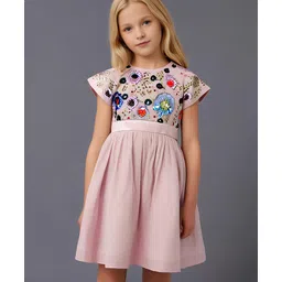Cherry Crumble By Nitt Hyman Woven Half Sleeves Floral Embroidered Sequins Embellished Dress - Pink-picture-21