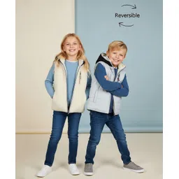 Cherry Crumble By Nitt Hyman Woven Sleeveless Solid Hooded Quilted Jacket - Blue & Off White-picture-19