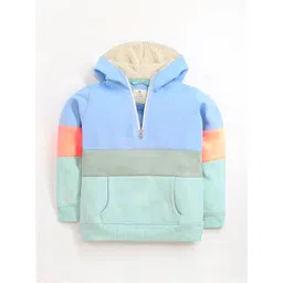 Cherry Crumble Boys Blue Colourblocked Hooded Sweatshirt-picture-32
