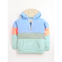 Cherry Crumble Boys Blue Colourblocked Hooded Sweatshirt-picture-28