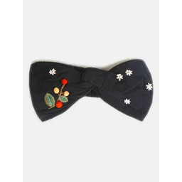 Cherry Crumble Girls Black Embroidered Cotton Chill Wrap Headband-picture-24