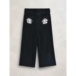 Cherry Crumble Girls Black Floral Embroidered Corduroy Trousers-picture-50