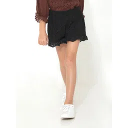 Cherry Crumble Girls Black Self Design Shorts-picture-16