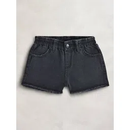 Cherry Crumble Girls Black Solid Denim Shorts-picture-16