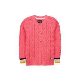 Cherry Crumble Girls Cable Knit Self Design Long Sleeve Cotton Cardigan Sweater-picture-18