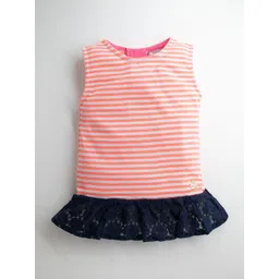 Cherry Crumble Girls Coral Striped Lace Detail Peplum Top-picture-36
