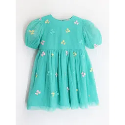 Cherry Crumble Girls Embellished Puff Sleeve Fit & Flare Dress-picture-26