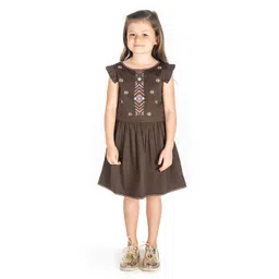 Cherry Crumble Girls Embellished Round Neck Flutter Sleeves Fit & Flare Dress-picture-43