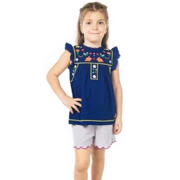 Cherry Crumble Girls Embroidered Flutter Sleeve Cotton Top-picture-52