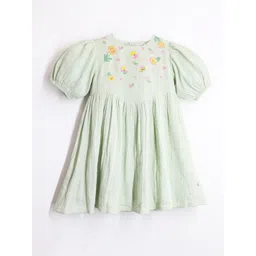 Cherry Crumble Girls Floral Embroidered Puff Sleeves Fit & Flare Dress-picture-41