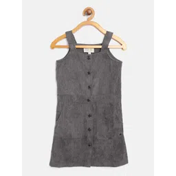 Cherry Crumble Girls Grey Self Striped Pinafore Dress-picture-22