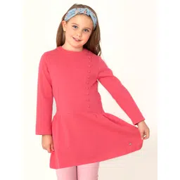 Cherry Crumble Girls Pink Solid Fit and Flare Knit Dress-picture-40