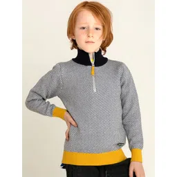 Cherry Crumble Kids Grey & White Self Design  Half-Zip Sweater image 1