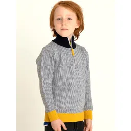 Cherry Crumble Kids Grey & White Self Design  Half-Zip Sweater image 3
