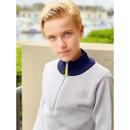 Cherry Crumble Kids Grey & White Self Design  Half-Zip Sweater image 4