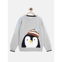 Cherry Crumble Kids Grey Melange & White Self Design Sweater-picture-11