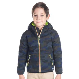 Cherry Crumble Unisex Kids Black & Charcoal Grey Camouflage Print Hooded Padded Jacket-picture-38