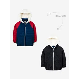Cherry Crumble Unisex Kids Blue Black Reversible Crop Quilted Jacket-picture-47