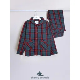 Cherry Crumble Unisex Kids Checked Night suit-picture-53